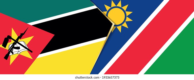 Mozambique and Namibia flags, two vector flags symbol of relationship or confrontation.