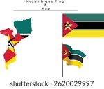 Mozambique National Symbols Vector Set: Flag, Map, Heart, and Wavy Banner