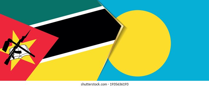 Mozambique and Palau flags, two vector flags symbol of relationship or confrontation.