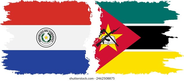 Mozambique and Paraguay grunge flags connection, vector