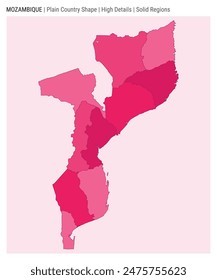 Mozambique plain country map. High Details. Solid Regions style. Shape of Mozambique. Vector illustration.