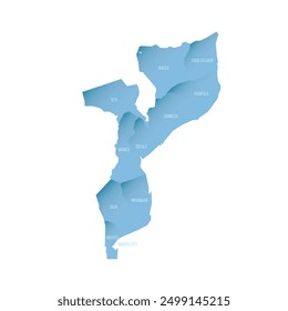 Mozambique political map of administrative divisions - provinces and capital city of Maputo. Shaded vector map with 3D-like blue gradient and name labels