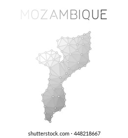 Mozambique polygonal vector map. Molecular structure country map design. Network connections polygonal Mozambique map in geometric style for your infographics.