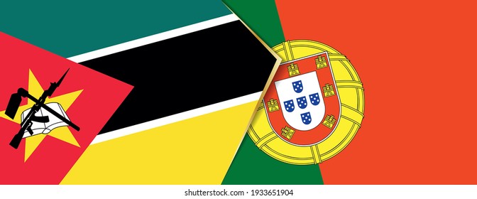 Banderas de Mozambique y Portugal, dos banderas vectoriales símbolo de relación o enfrentamiento.