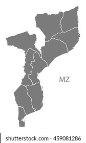 Mozambique provinces Map grey