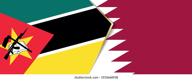 Banderas de Mozambique y Qatar, dos banderas vectoriales símbolo de relación o enfrentamiento.