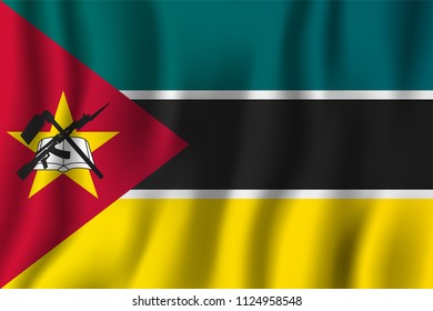 Mozambique realistic waving flag vector illustration. National country background symbol. Independence day.