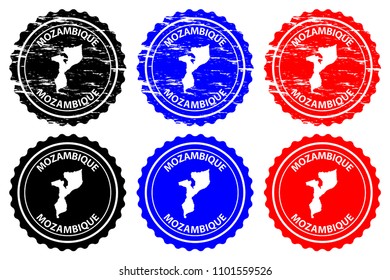 Mozambique - rubber stamp - vector, Republic of Mozambique map pattern - sticker - black, blue and red