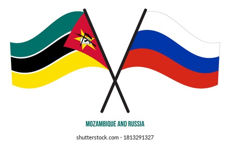 Mozambique and Russia Flags Crossed And Waving Flat Style. Official Proportion. Correct Colors.