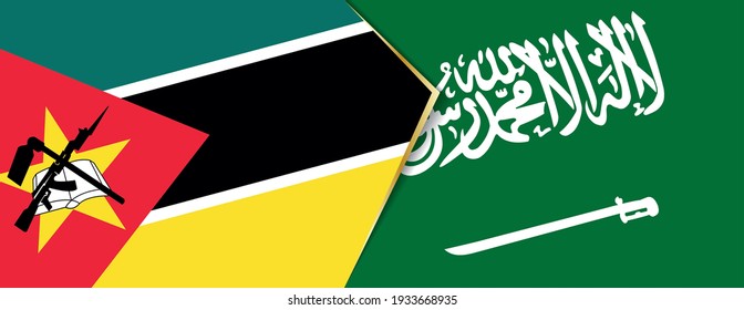 Mosambik und Saudi-Arabien Flaggen, zwei Vektorflaggen Symbol für Beziehung oder Konfrontation.