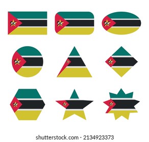 conjunto de banderas mozambique con formas geométricas