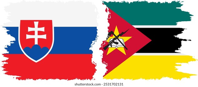 Conexión de banderas grunge de Mozambique y Eslovaquia, Vector