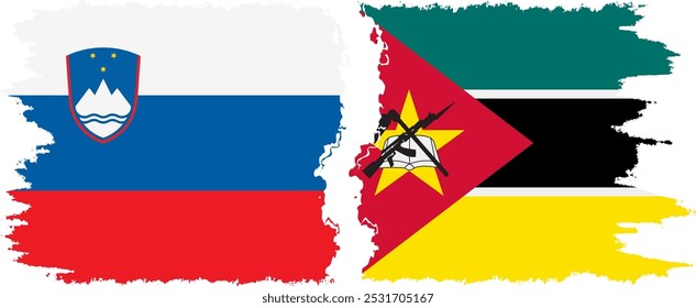 Mozambique and Slovenia grunge flags connection, vector
