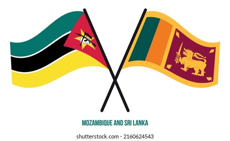 Mozambique and Sri Lanka Flags Crossed And Waving Flat Style. Official Proportion. Correct Colors.