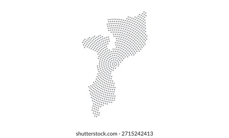 Mozambique Stylized halftone dot map with concentric circular pattern