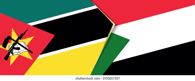 Mozambique and Sudan flags, two vector flags symbol of relationship or confrontation.