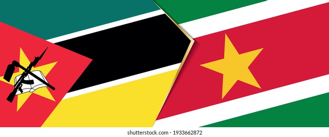 Banderas de Mozambique y Surinam, dos banderas vectoriales símbolo de relación o enfrentamiento.