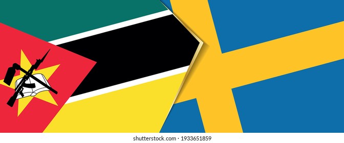 Mozambique and Sweden flags, two vector flags symbol of relationship or confrontation.