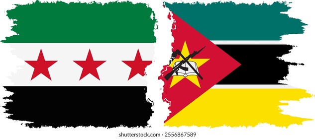 Mozambique and Syrian Revolution grunge flags connection, vector