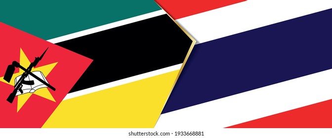 Banderas de Mozambique y Tailandia, dos banderas vectoriales símbolo de relación o enfrentamiento.