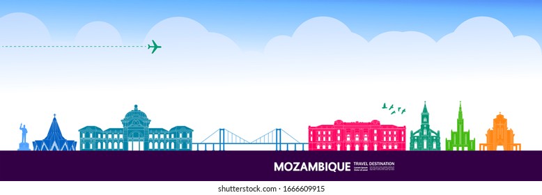 Mozambique travel destination grand vector illustration. 