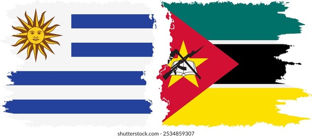 Conexión de banderas grunge de Mozambique y Uruguay, Vector