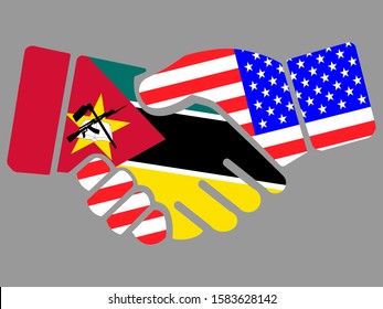 Mozambique and USA flags Handshake vector