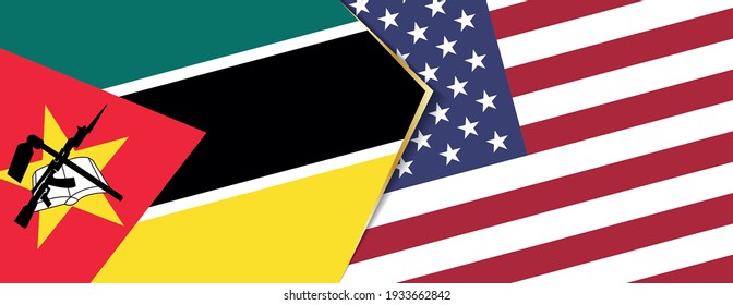 Mozambique and USA flags, two vector flags symbol of relationship or confrontation.