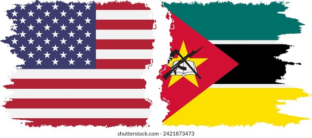 Mozambique and USA grunge flags connection, vector