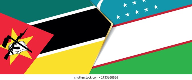 Mozambique and Uzbekistan flags, two vector flags symbol of relationship or confrontation.