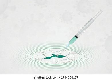 Mozambique vaccination concept, vaccine injection in map of Mozambique. Vaccine and vaccination against coronavirus, COVID-19. Vector template about Healthcare.