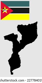 Mozambique vector map and vector flag isolated on background. High detailed silhouette illustration.