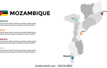 Mozambique Vector Map Infographic Template. Slide Presentation. Global Business Marketing Concept. Color Country. World Transportation Geography Data. 