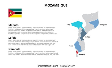 Mozambique vector map infographic template divided by states, regions or provinces. Slide presentation.