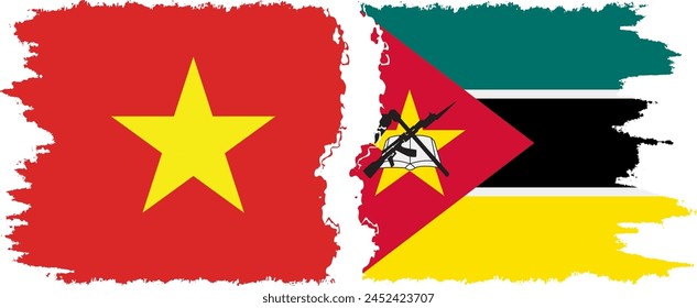 Mozambique and Vietnam grunge flags connection, vector