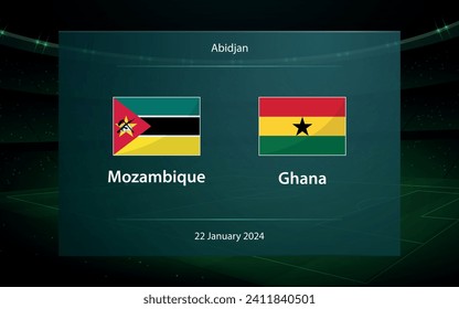 Mozambique vs Ghana, Football scoreboard broadcast graphic soccer template