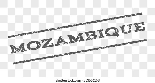 Mozambique watermark stamp. Text caption between parallel lines with grunge design style. Rubber seal stamp with dust texture. Vector grey color ink imprint on a chess transparent background.