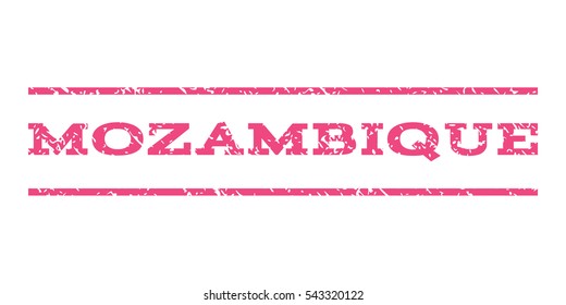Mozambique watermark stamp. Text caption between horizontal parallel lines with grunge design style. Rubber seal stamp with scratched texture. Vector pink color ink imprint on a white background.