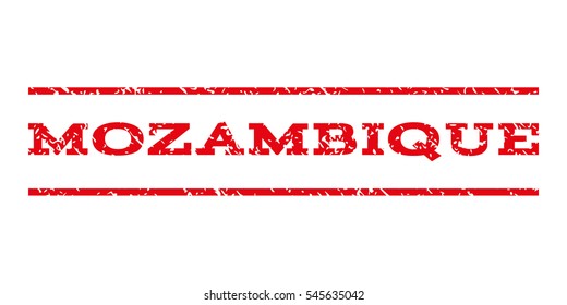 Mozambique watermark stamp. Text tag between horizontal parallel lines with grunge design style. Rubber seal stamp with scratched texture. Vector intensive red color ink imprint on a white background.