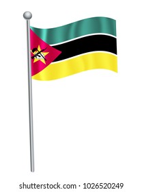 Mozambique waving flag on flagpole vector illustration.3d vector icon isolated on white background