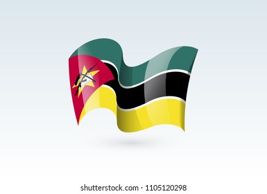 Mozambique waving flag vector icon, national symbol. Flag of Mozambique, fluttered in the wind - vector illustration isolated on white background.