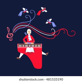 Mozart performed his music on the harpsichord. Cute cartoon vector illustration - 3.