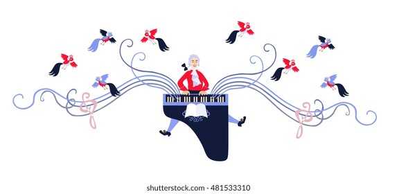 Mozart performed his music on the harpsichord. Cute cartoon vector illustration - 2.