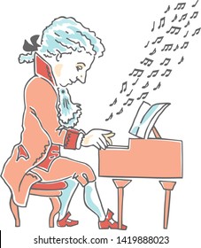 Mozart plays the melody on the harpsichord