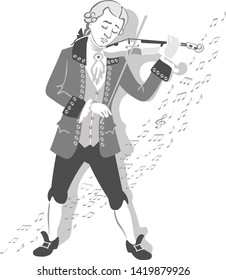 Mozart plays a melody on the violin