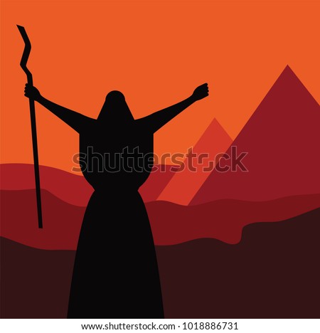 Mozes ordering let my people go out of Egypt. story of Jewish holiday Passover. vector illustration