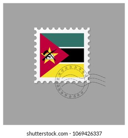 Mozombique maps and flags in stamps of the country colors. Travel stamp with vector map