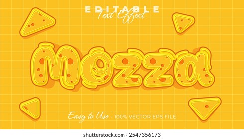 Efeito de texto Mozza, estilo gráfico de textura de queijo amarelo, texto editável