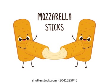 Mozzarella character design. Mozzarella sticks on white background. Cheese stretch.