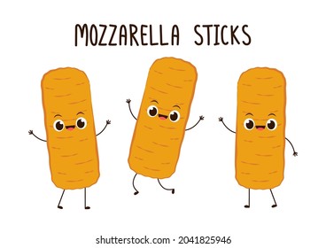 Mozzarella character design. Mozzarella sticks on white background. Cheese stretch.